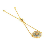 Round CZ Eye Charm Bracelet Rose Slider Chain Adjustable Crystal Jewelry