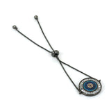 Round CZ Eye Charm Bracelet Rose Slider Chain Adjustable Crystal Jewelry