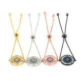 Round CZ Eye Charm Bracelet Rose Slider Chain Adjustable Crystal Jewelry