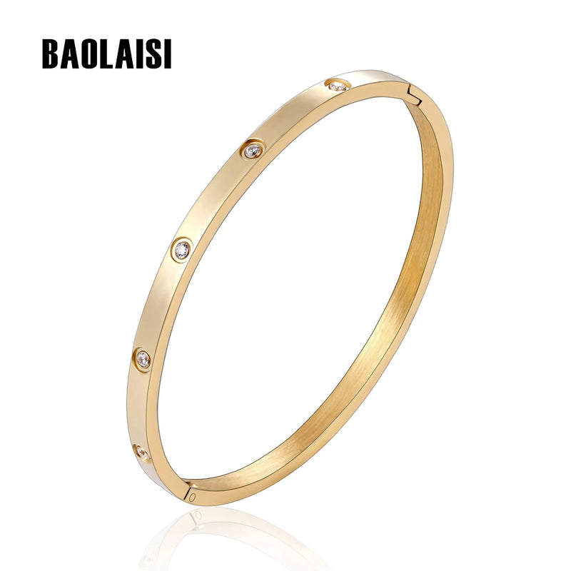 Cubic Zircon Bracelet Stainless Steel Women Wedding Party Jewelry