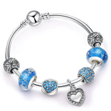 Vintage Silver Plated Love Heart Charm Bracelets Crystal Beads Fine Jewelry