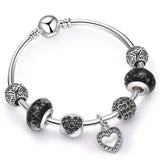 Vintage Silver Plated Love Heart Charm Bracelets Crystal Beads Fine Jewelry