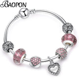 Vintage Silver Plated Love Heart Charm Bracelets Crystal Beads Fine Jewelry