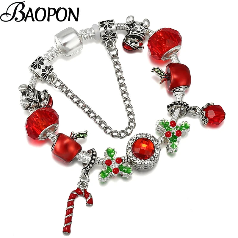 Christmas Pendant Bracelet with Tree Beads Charm - Christmas Jewelry Gift