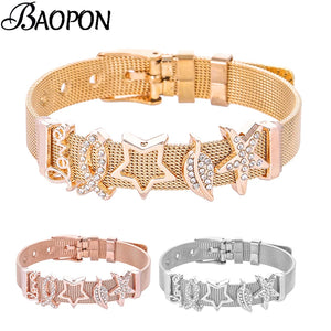 Mesh Charm Bracelet Stainless Steel Bangle Women's Slide Fit