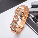 Mesh Charm Bracelet Stainless Steel Bangle Women's Slide Fit