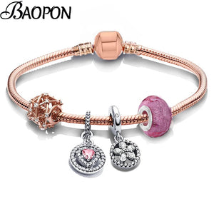 Crystal Heart Charm Bracelet Glass Beads Party Jewelry Gift