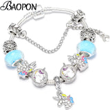Unicorn Charm Bracelet Silver Cartoon Beads Fine Bracelets & Bangles