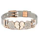 MOM Stainless Steel Mesh Bracelets For Women Mother Heart Lock Crown Charms