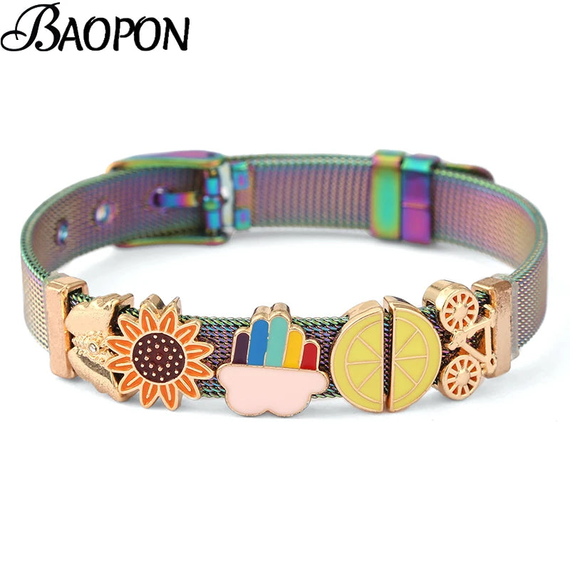 Lemon Bicycle Slide Beads Stainless Steel Bracelet