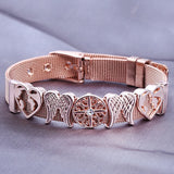 Stainless Steel Mesh Bracelets With Crystal Feather & Heart Charm Set