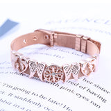 Stainless Steel Mesh Bracelets With Crystal Feather & Heart Charm Set