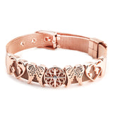 Stainless Steel Mesh Bracelets With Crystal Feather & Heart Charm Set