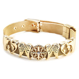 Stainless Steel Mesh Bracelets With Crystal Feather & Heart Charm Set