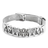 Stainless Steel Mesh Bracelets With Crystal Feather & Heart Charm Set
