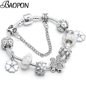 Crystal Flower Dangles Charm Bracelet Plant Beads Bracelet