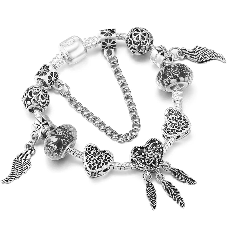 Crystal Flower Dangles Charm Bracelet Plant Beads Bracelet