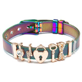 Colorful Stainless Steel Mesh Bracelet with Slide Charms