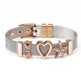 Colorful Stainless Steel Mesh Bracelet with Slide Charms