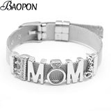 LOVE MOM Bracelet Set with Charms Beads Stainless Steel Bangles