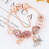 Rose HAPPY Pendant Charm Bracelet Silver Plated Crystal Jewelry