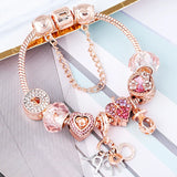 Rose HAPPY Pendant Charm Bracelet Silver Plated Crystal Jewelry