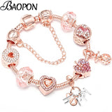 Rose HAPPY Pendant Charm Bracelet Silver Plated Crystal Jewelry