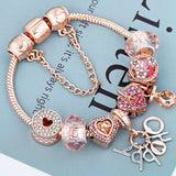 Rose HAPPY Pendant Charm Bracelet Silver Plated Crystal Jewelry