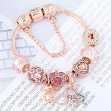 Rose HAPPY Pendant Charm Bracelet Silver Plated Crystal Jewelry