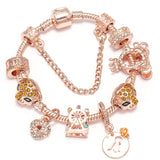 Rose HAPPY Pendant Charm Bracelet Silver Plated Crystal Jewelry
