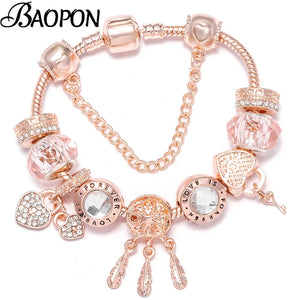 Rose Forever Love Charm Bracelets & Bangle For Women Christmas Jewelry Gift