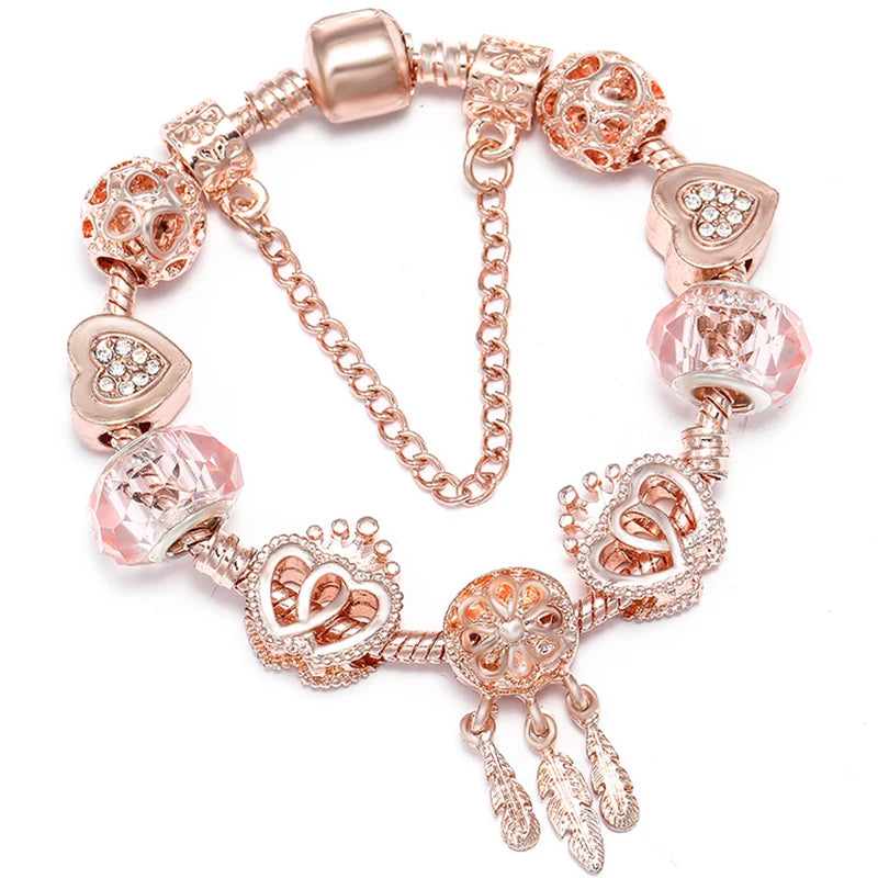 Rose Forever Love Charm Bracelets & Bangle For Women Christmas Jewelry Gift