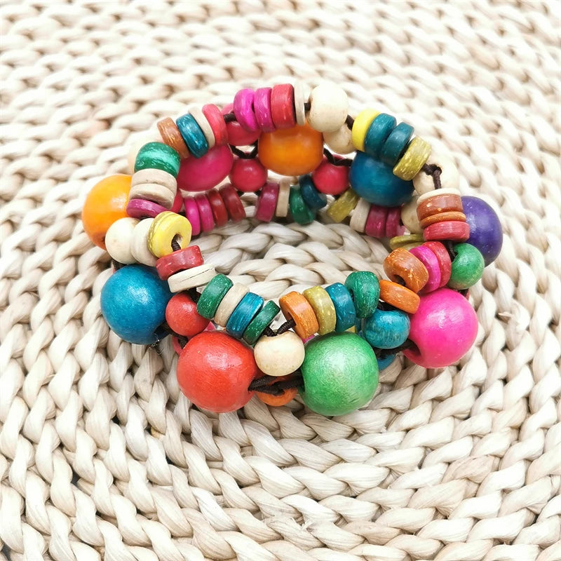 Women's Wood Bead Bracelet Boho Friendship Jewelry Gift