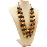 Women's Ethnic Pendant Necklace Wood Bead Long Chain Layered Gothic Jewelry