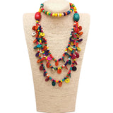 Women's Ethnic Pendant Necklace Wood Bead Long Chain Layered Gothic Jewelry