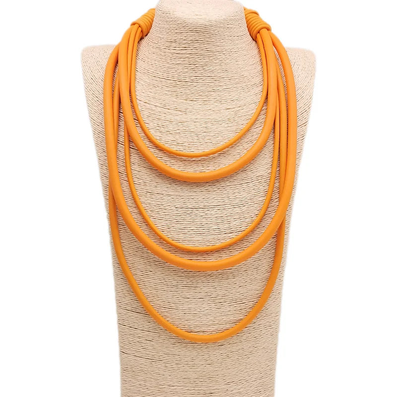 Long Rubber Chains Necklace Layered Statement Jewelry