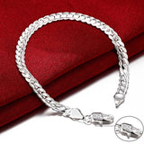 925 Silver Bracelet 6mm Flat Side Chain Lobster Clasp For Man & Woman