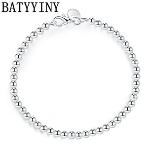 925 Silver Bracelet 4mm Round Ball Beads Bracelet For Woman Girls Lover Jewelry