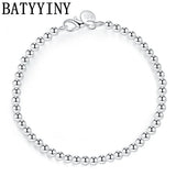 925 Silver Bracelet 4mm Round Ball Beads Bracelet For Woman Girls Lover Jewelry