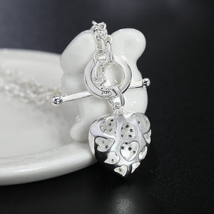 925 Silver Heart Crystal Zircon Necklace Woman Couple Gift