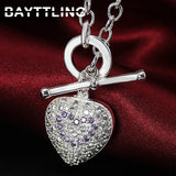 925 Silver Heart Crystal Zircon Necklace Woman Couple Gift