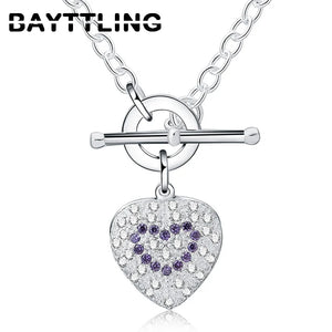 925 Silver Heart Crystal Zircon Necklace Woman Couple Gift
