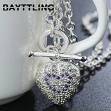 925 Silver Heart Crystal Zircon Necklace Woman Couple Gift
