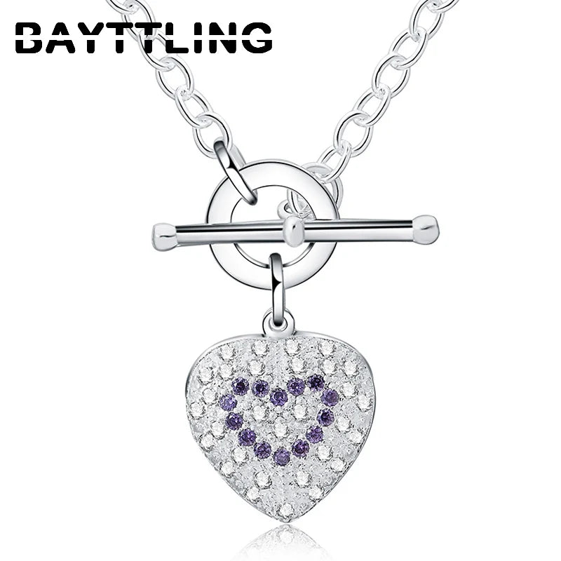 925 Silver Heart Crystal Zircon Necklace Woman Couple Gift