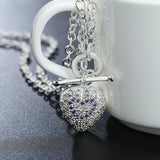925 Silver Heart Crystal Zircon Necklace Woman Couple Gift