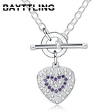 925 Silver Heart Crystal Zircon Necklace Woman Couple Gift