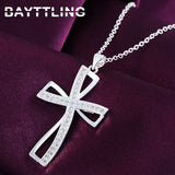 925 Sterling Silver Cross Crystal Zircon Necklace Wedding Gift