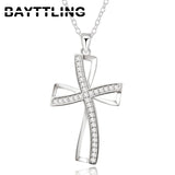 925 Sterling Silver Cross Crystal Zircon Necklace Wedding Gift