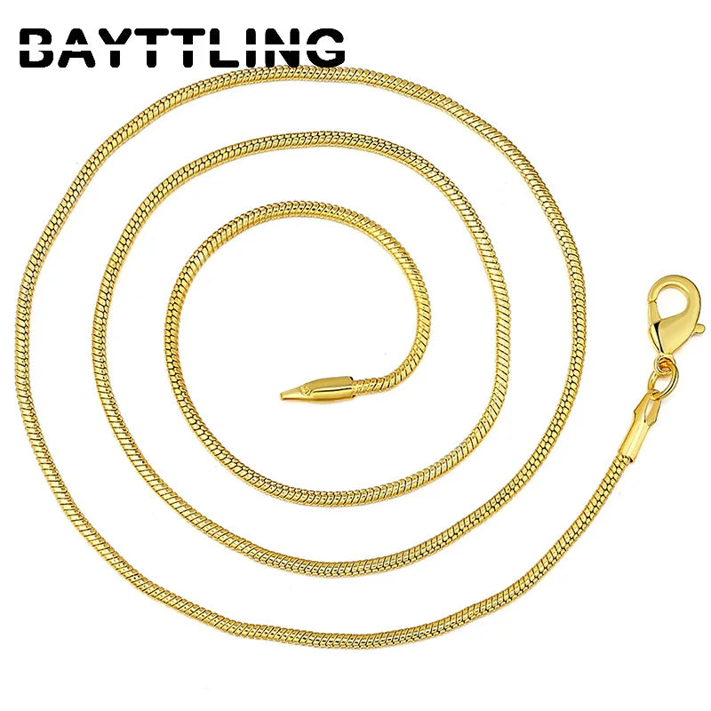 925 Silver 2MM Golden Snake Chain Necklace Wedding Gift