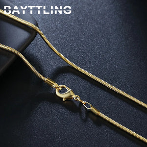 925 Silver 2MM Golden Snake Chain Necklace Wedding Gift